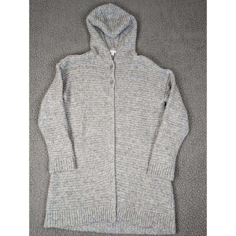 J. Jill Cardigan Sweater Coat Hooded Gray with Silver Sequins Women's Size Small